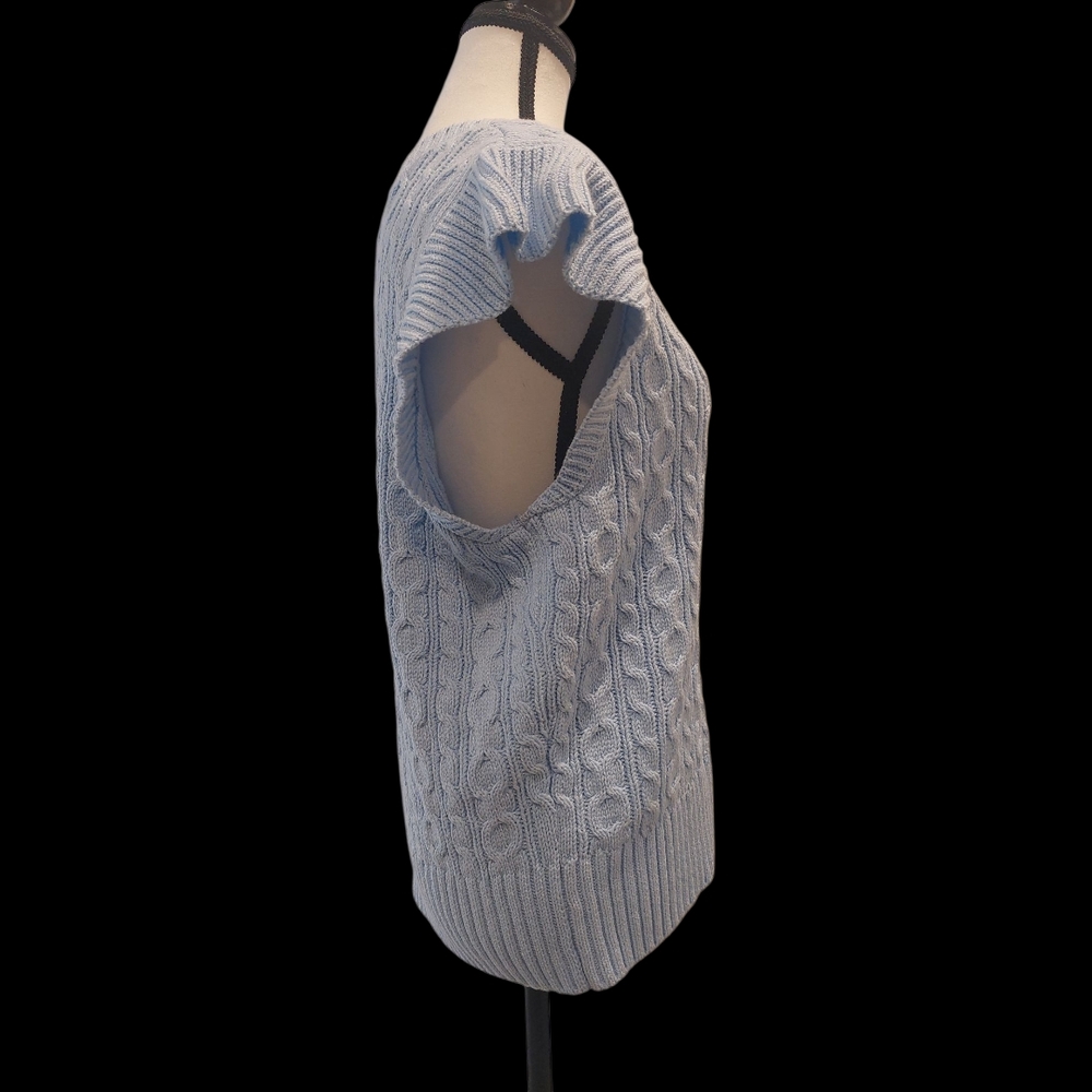 Blue Ribbed Knit Blouse - Picture 2 of 6